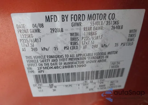 2008 Ford Edge Sel z USA, uszkodzony, nr VIN 2FMDK48C28BB13990